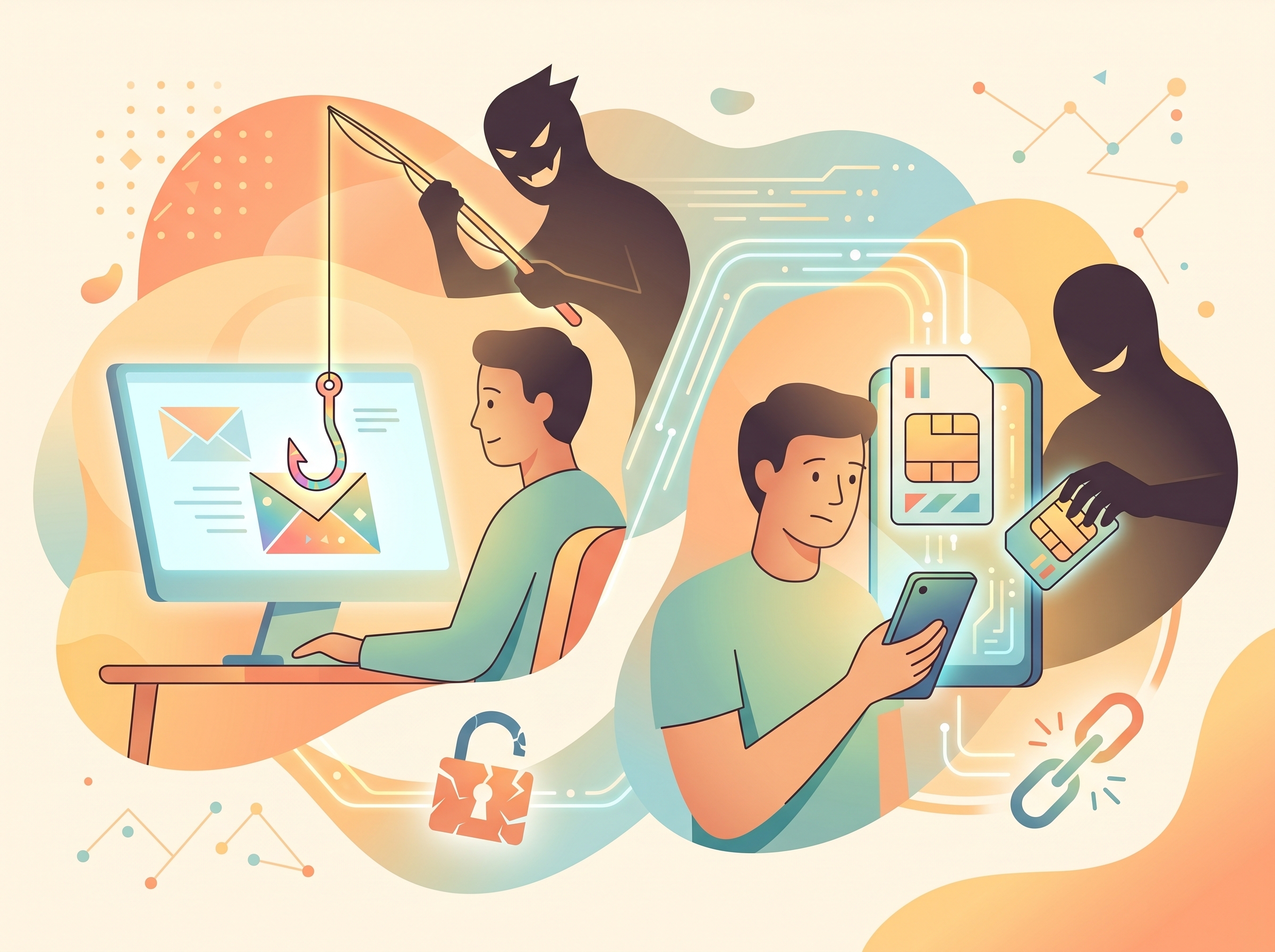 Illustration of phishing and SIM swap attacks