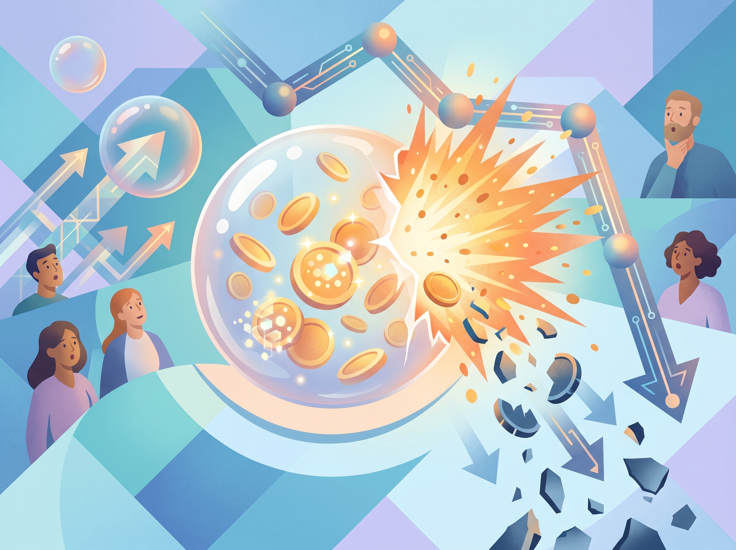 Illustration of a financial bubble bursting
