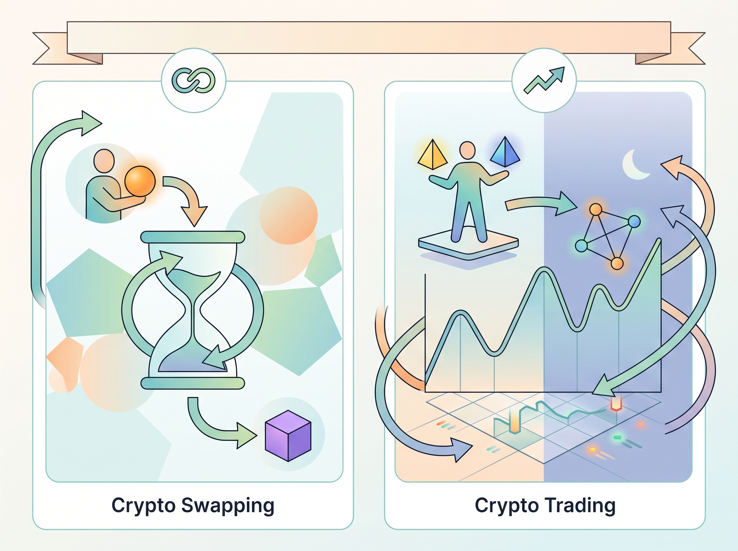 Diagram comparing crypto swapping and trading