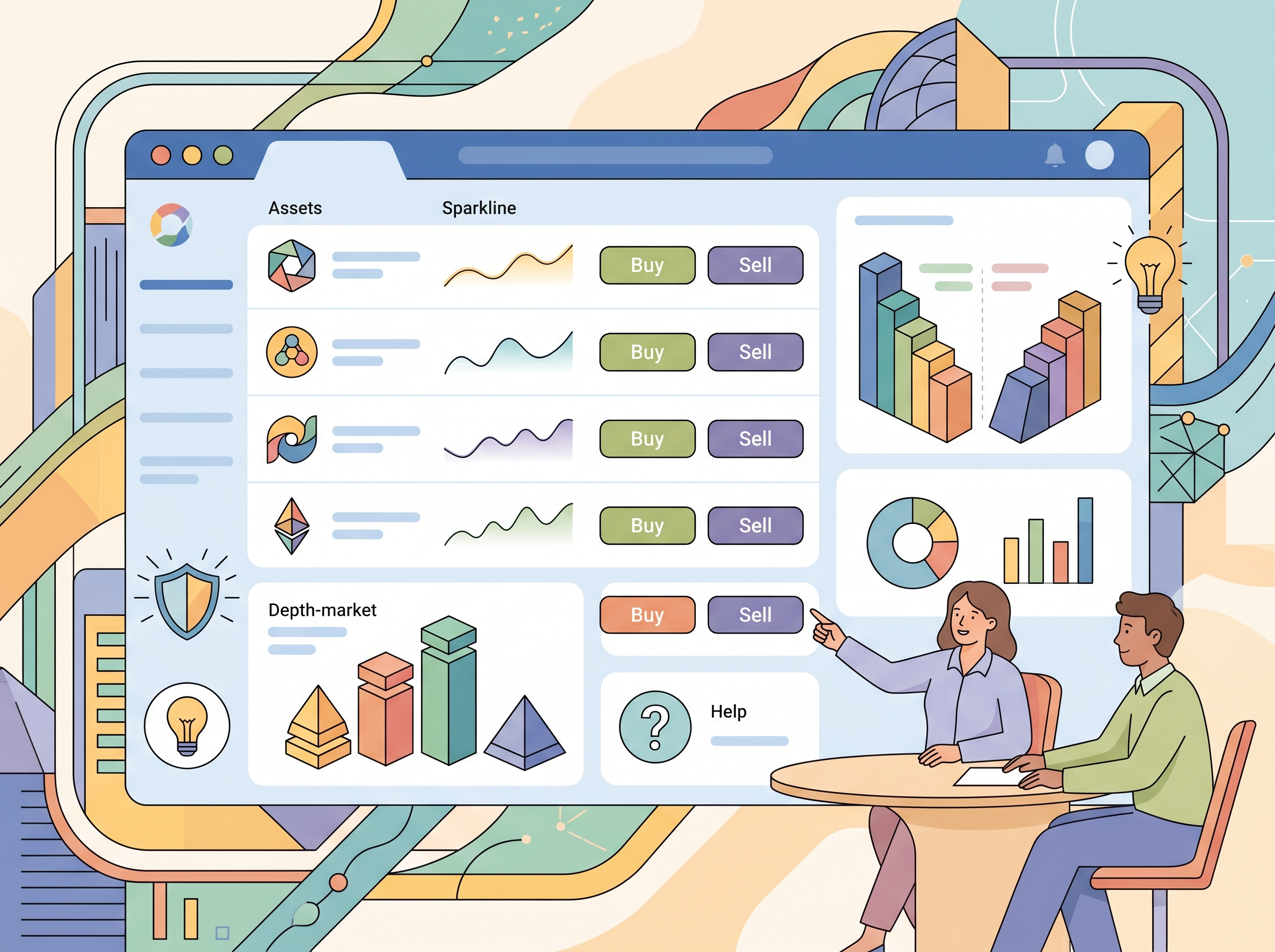 Illustration of a digital exchange platform interface