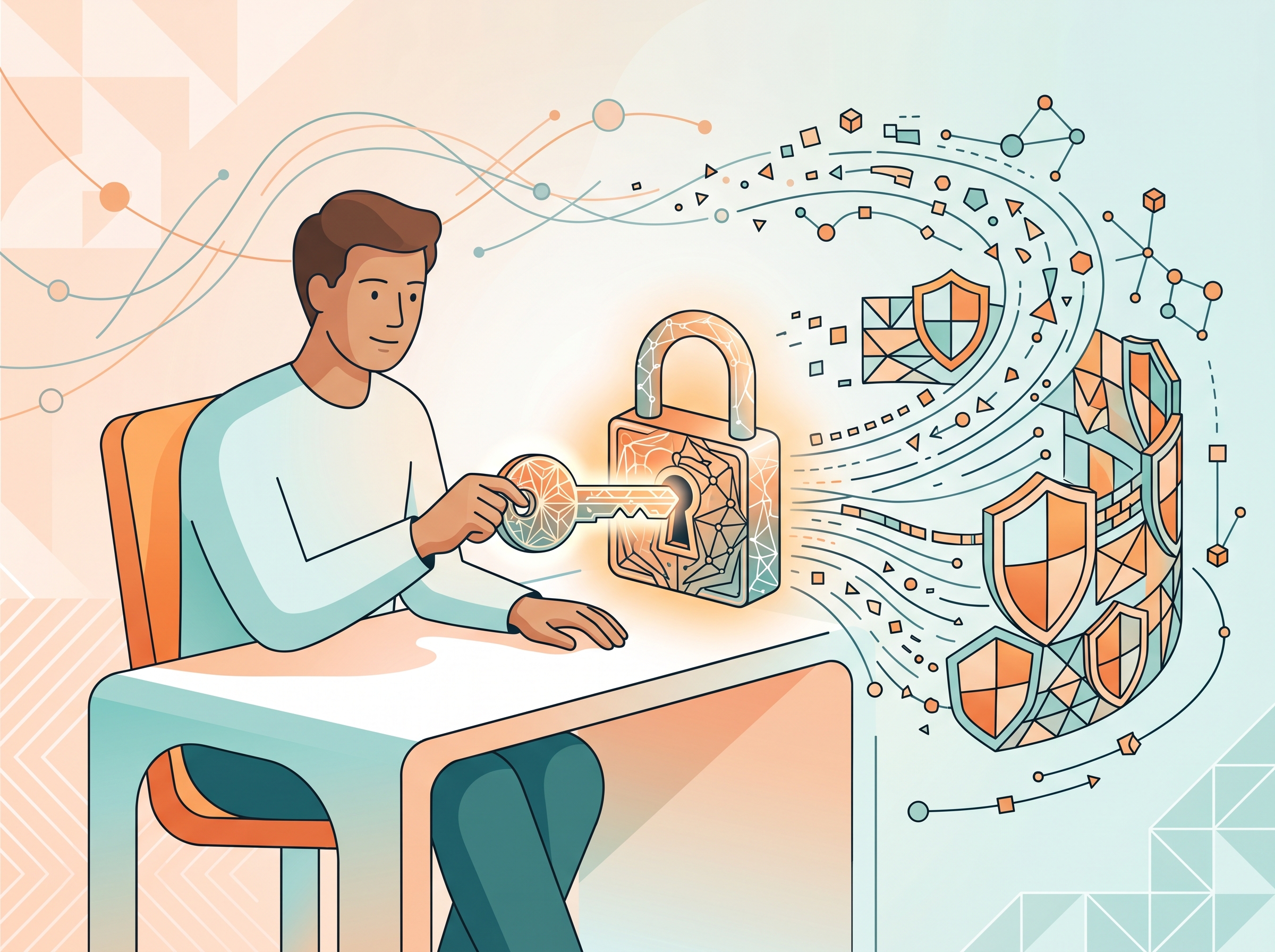 Illustration of a person managing their private keys securely