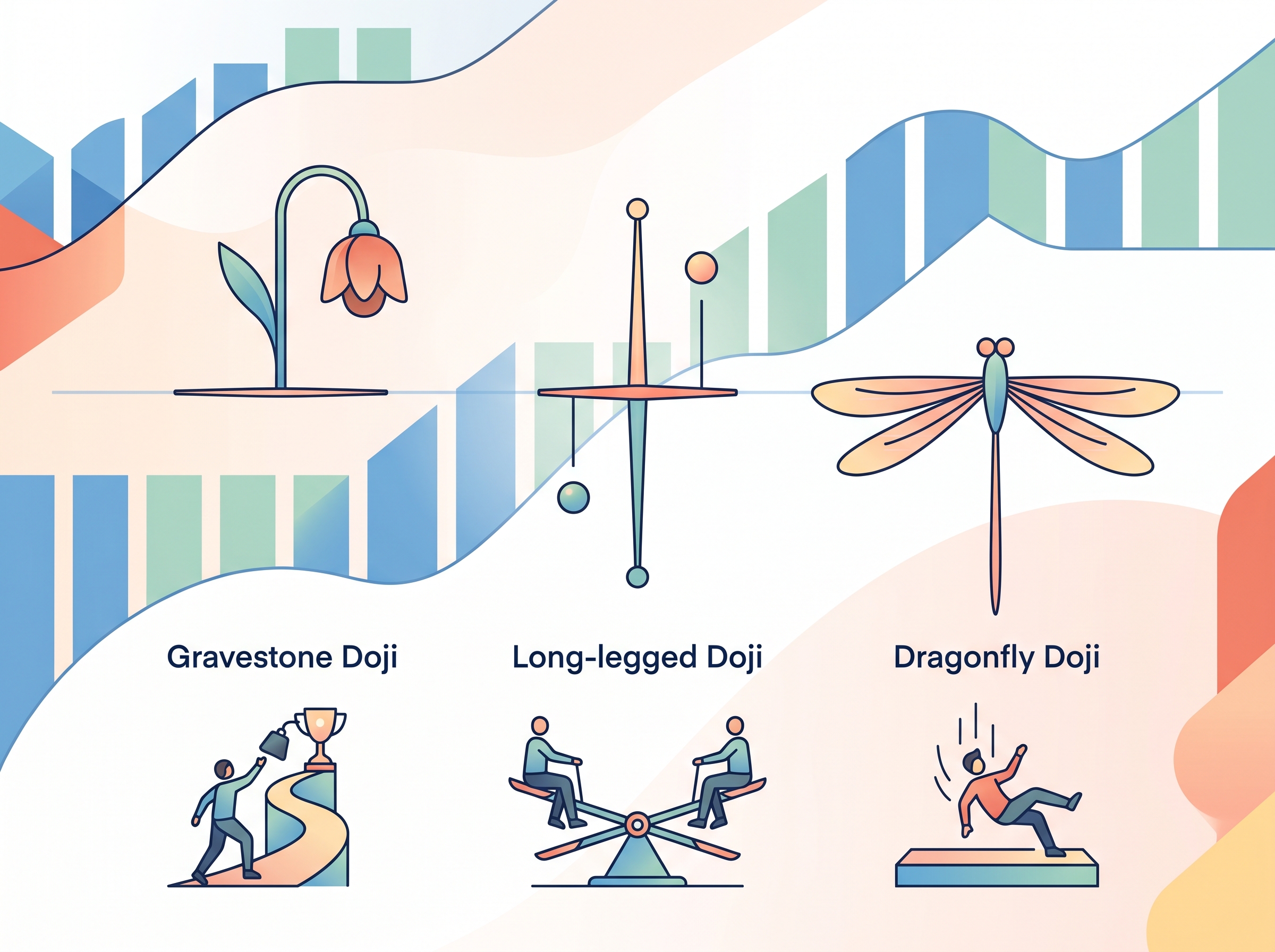 Illustration of Doji candlestick patterns