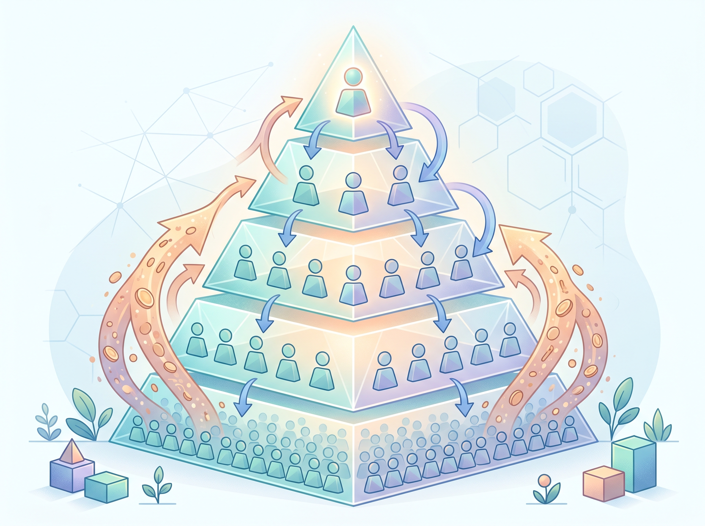 Illustration of how a pyramid scheme operates