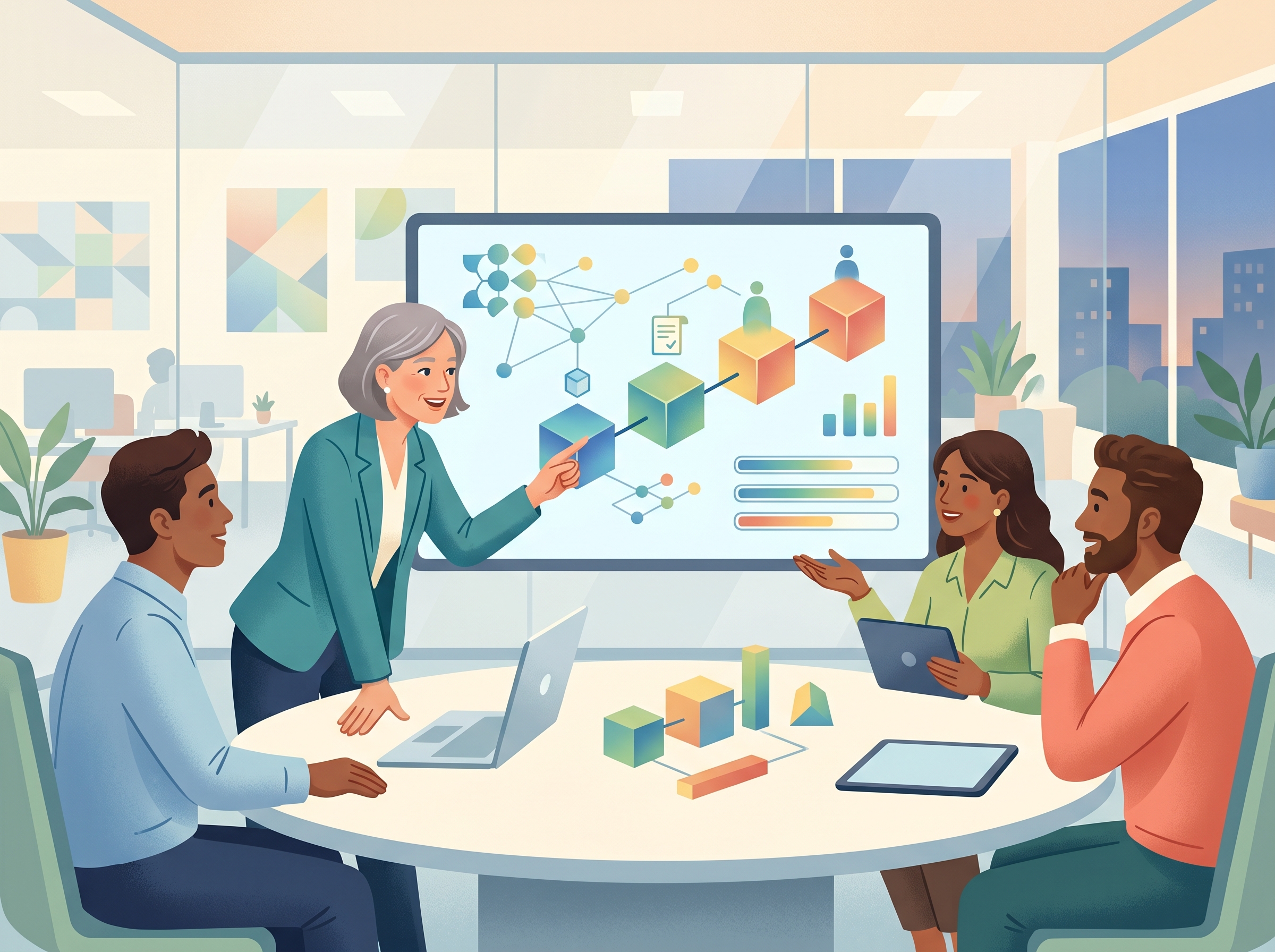 Illustration of an angel investor meeting