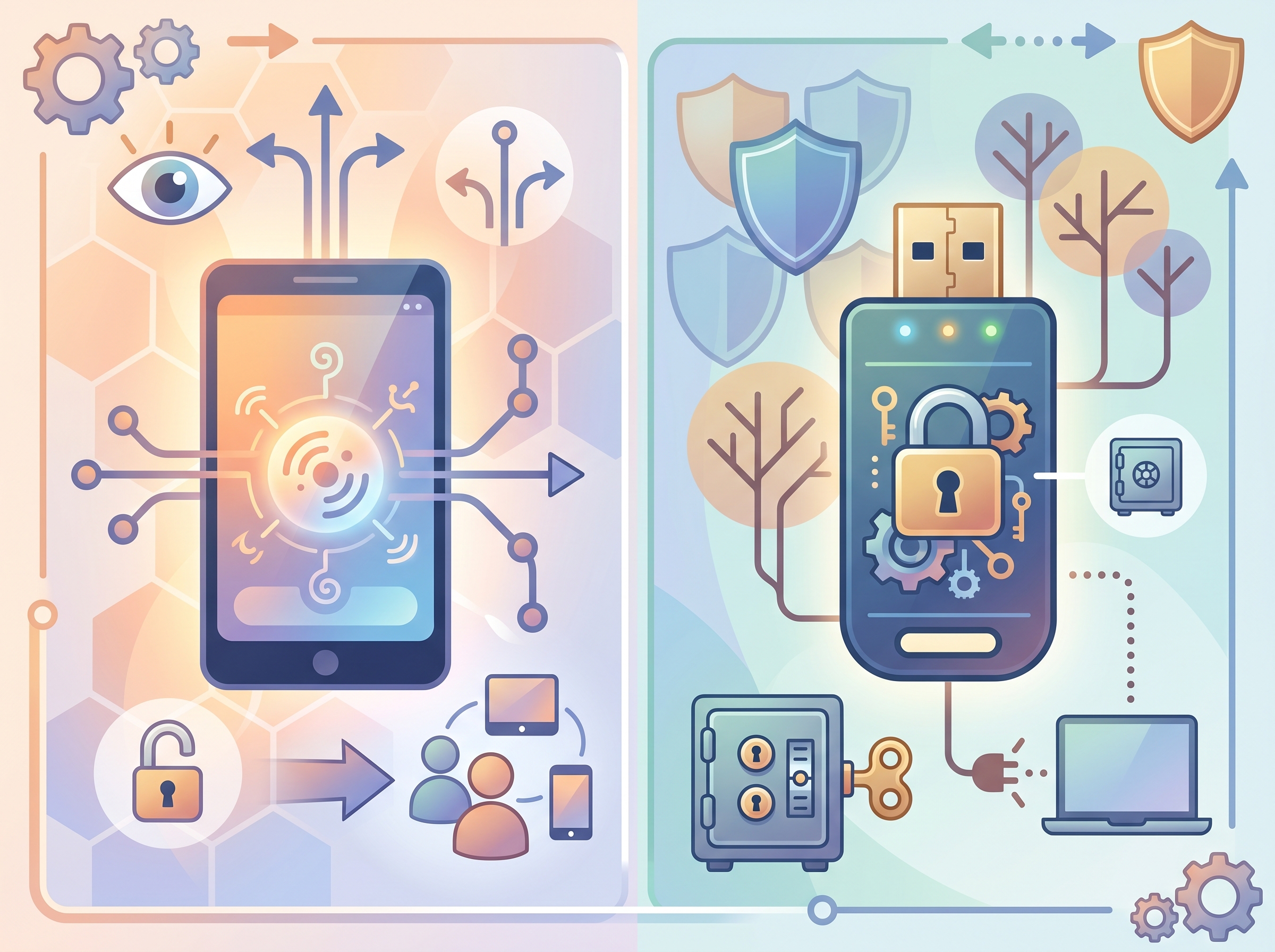 Hot and cold digital wallets illustration