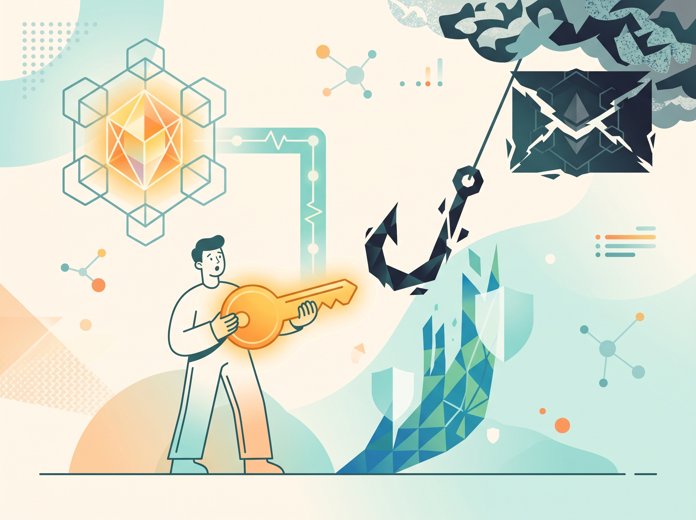 Illustration of a phishing scam targeting a cryptocurrency user