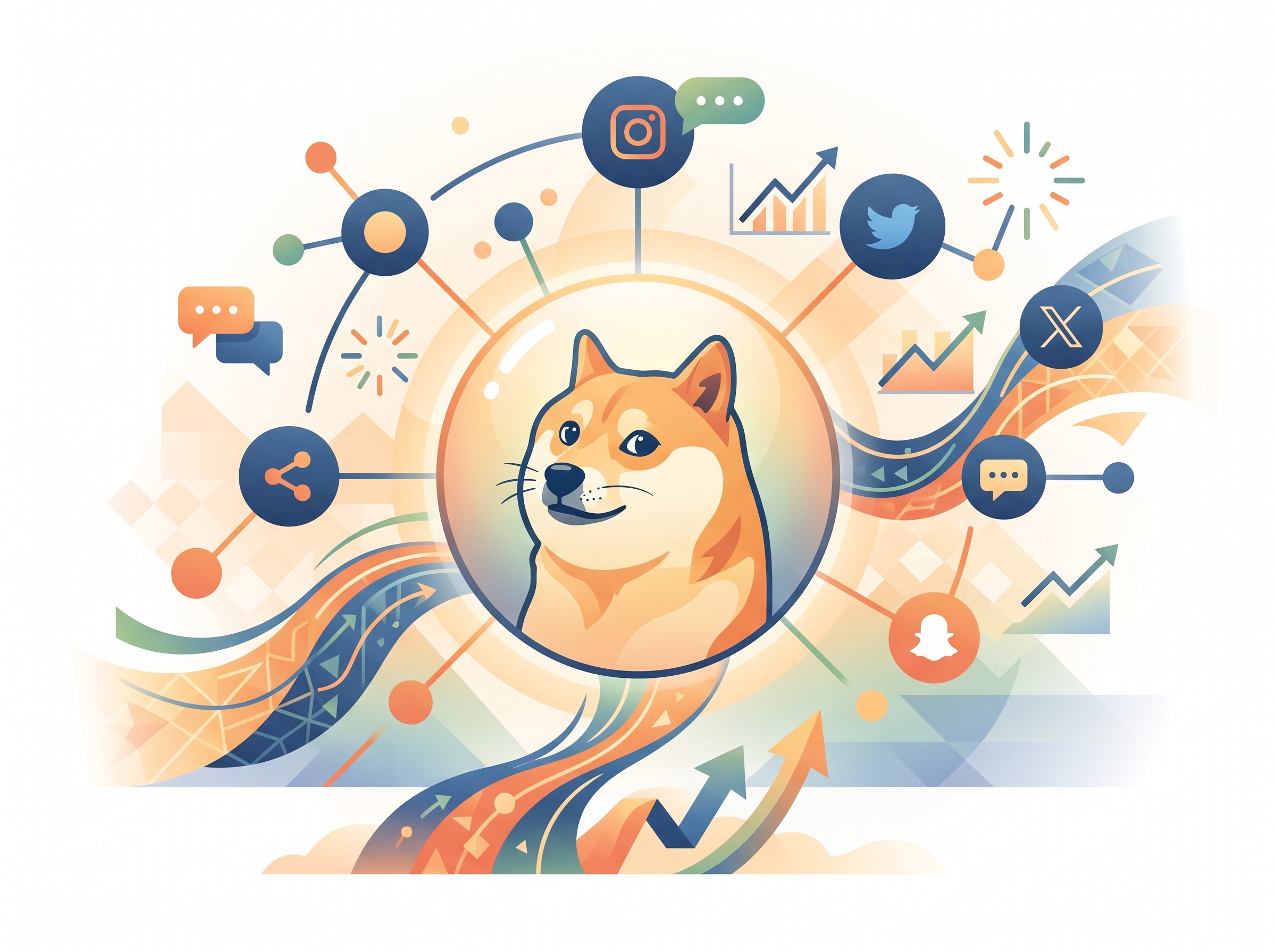 Social media icons showing the influence on Dogecoin