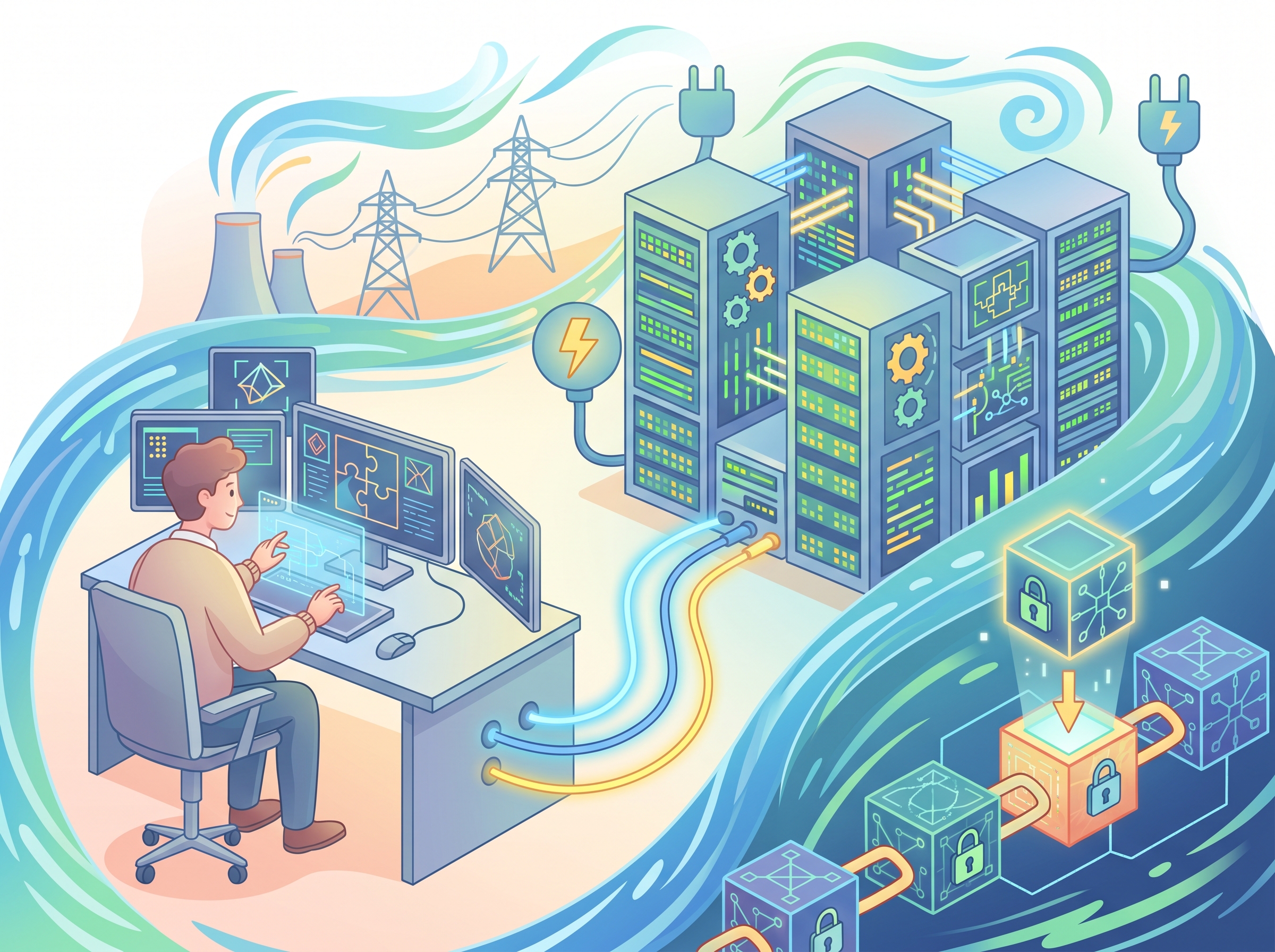 Miner solving a complex puzzle