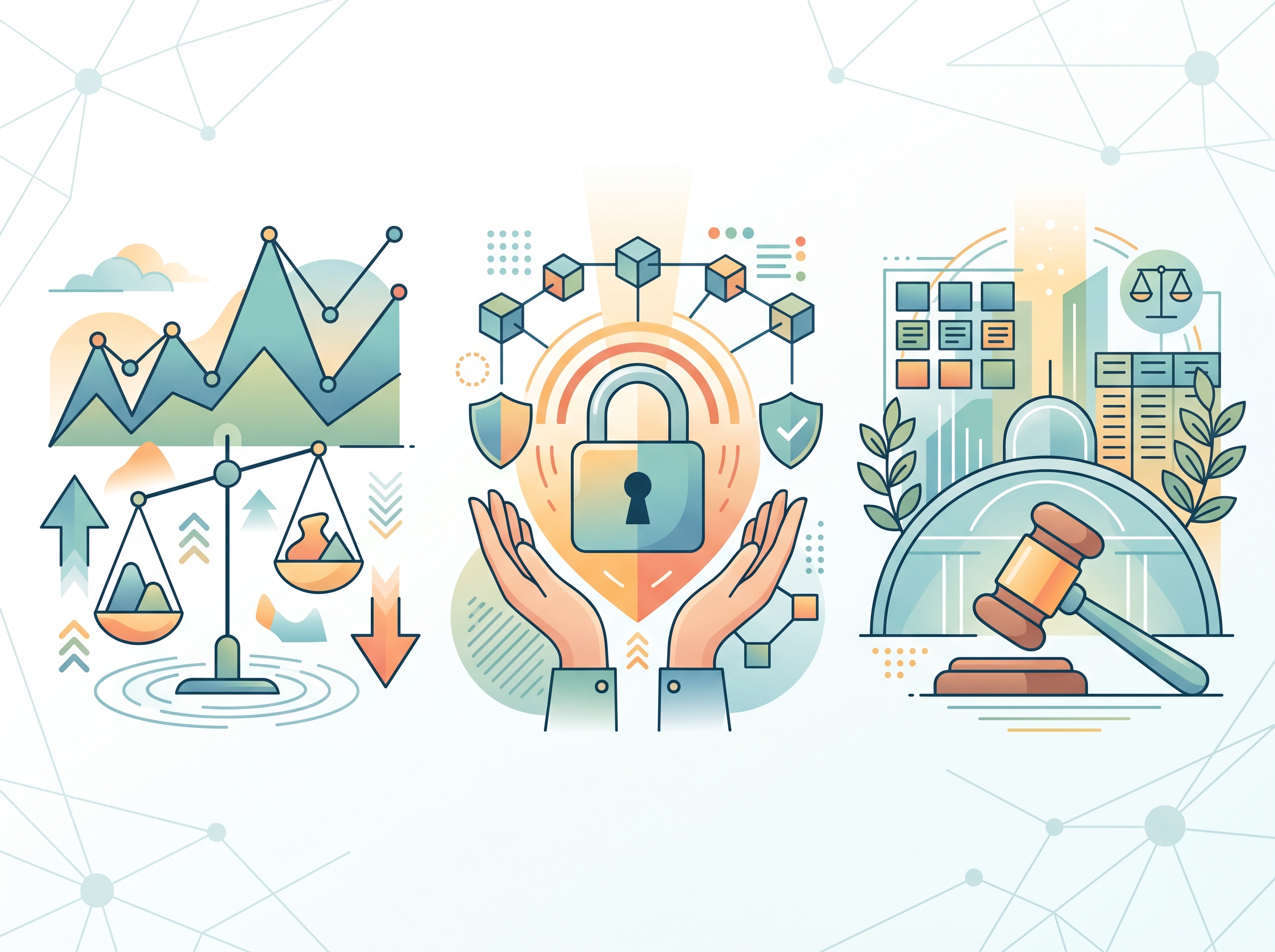 Icons representing risks in cryptocurrency
