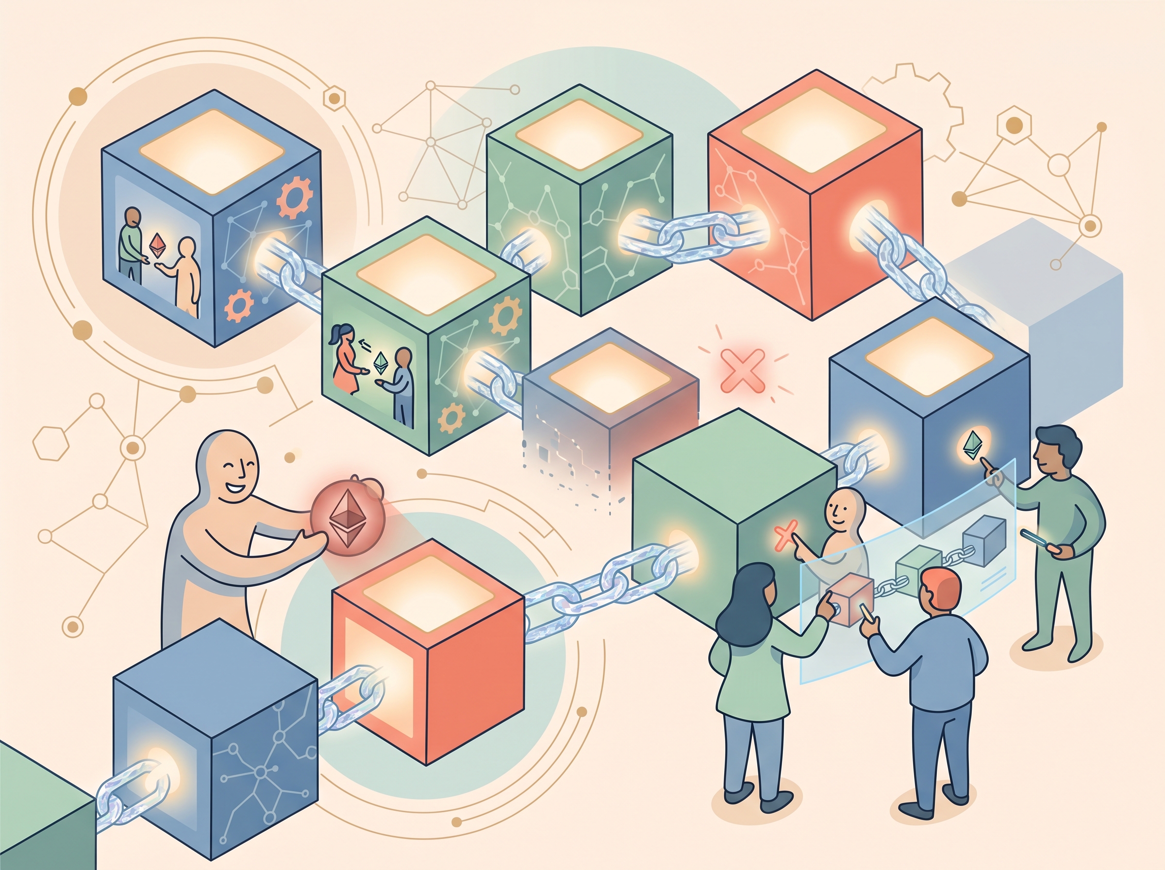 Illustration showing how blockchain prevents double spending